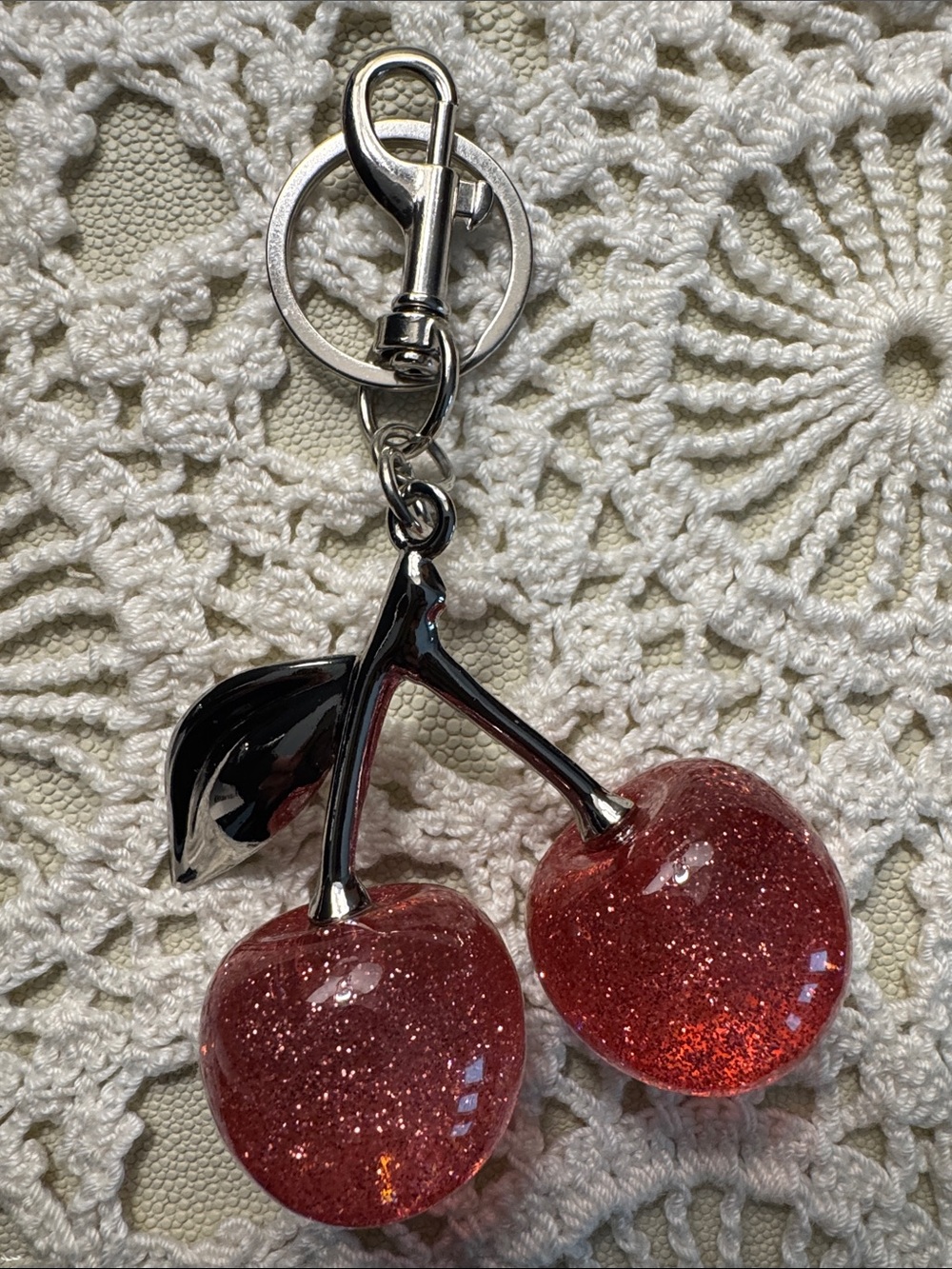 Pink Glitter Cherry Keychain Bag Charm NWOT